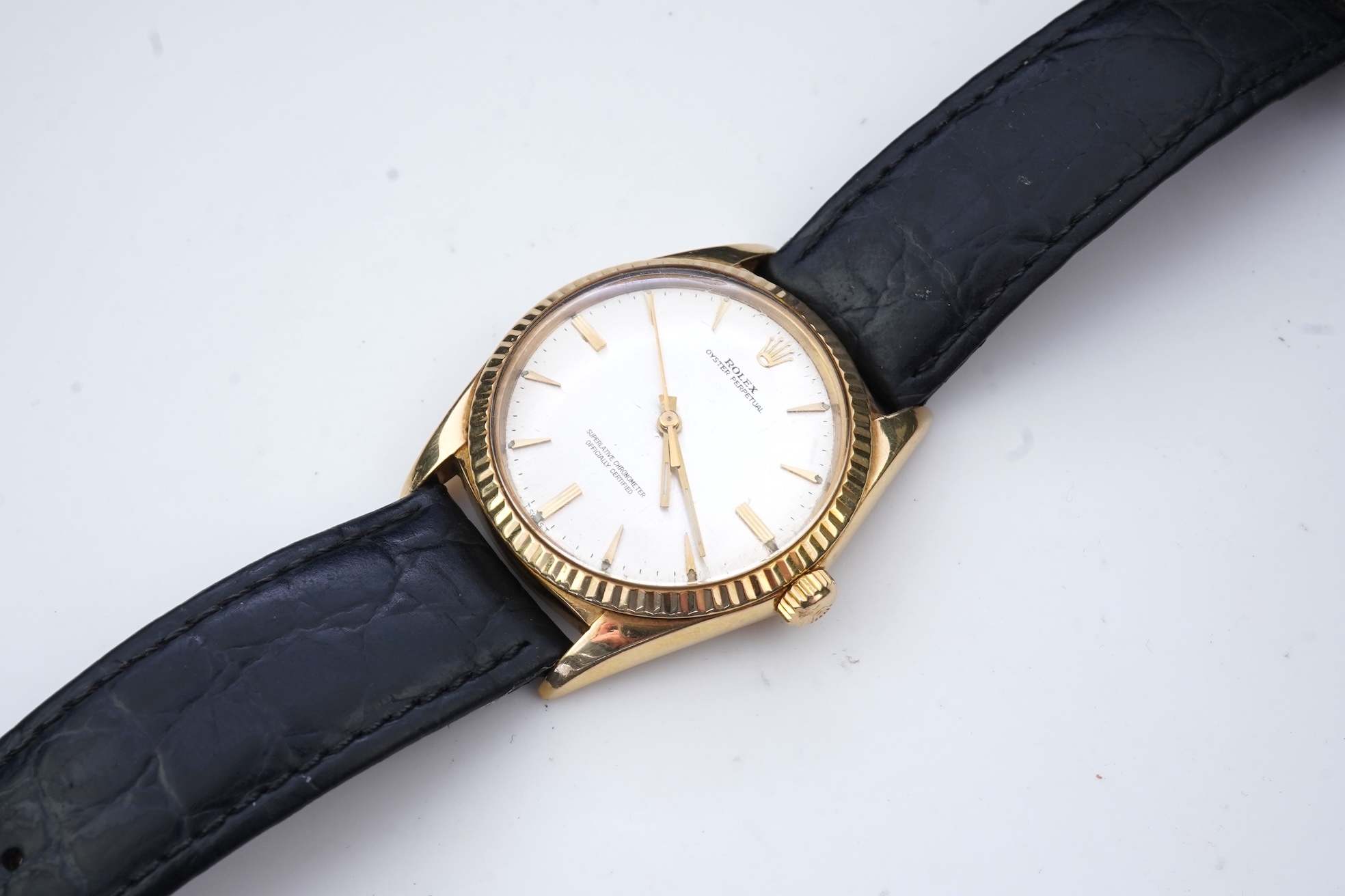 A gentleman's mid 1960's 18ct gold Rolex Oyster Perpetual Superlative Chronometer Officially Certified wrist watch